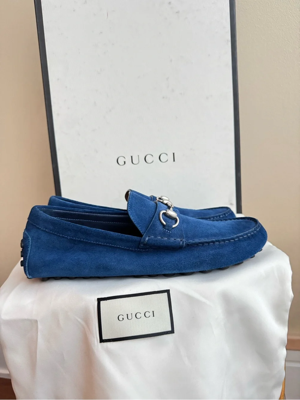 NWT Gucci Men’s Horsebit Loafers in Royal Blue, Suede, size 7 (US Men’s 7.5)
